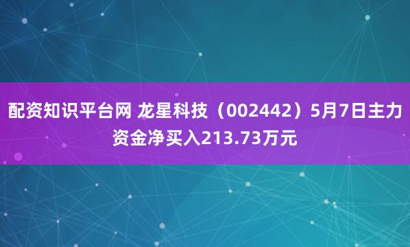 配资知识平台网 龙星科技（002442）5月7日主力资金净买入213.73万元